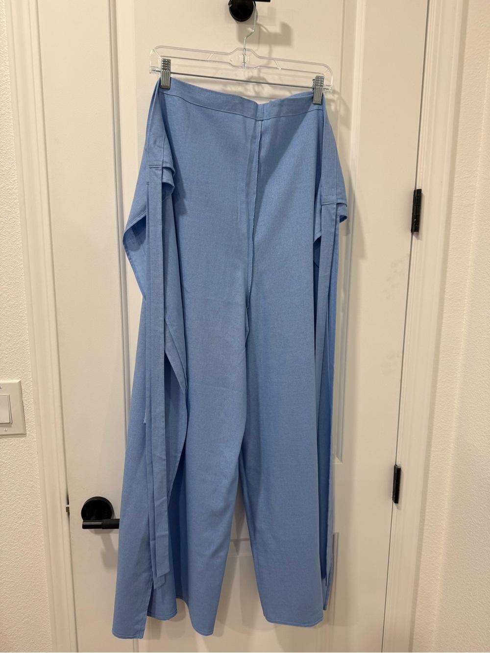 Wide-Leg Tie Waist Jumpsuit in Light Blue